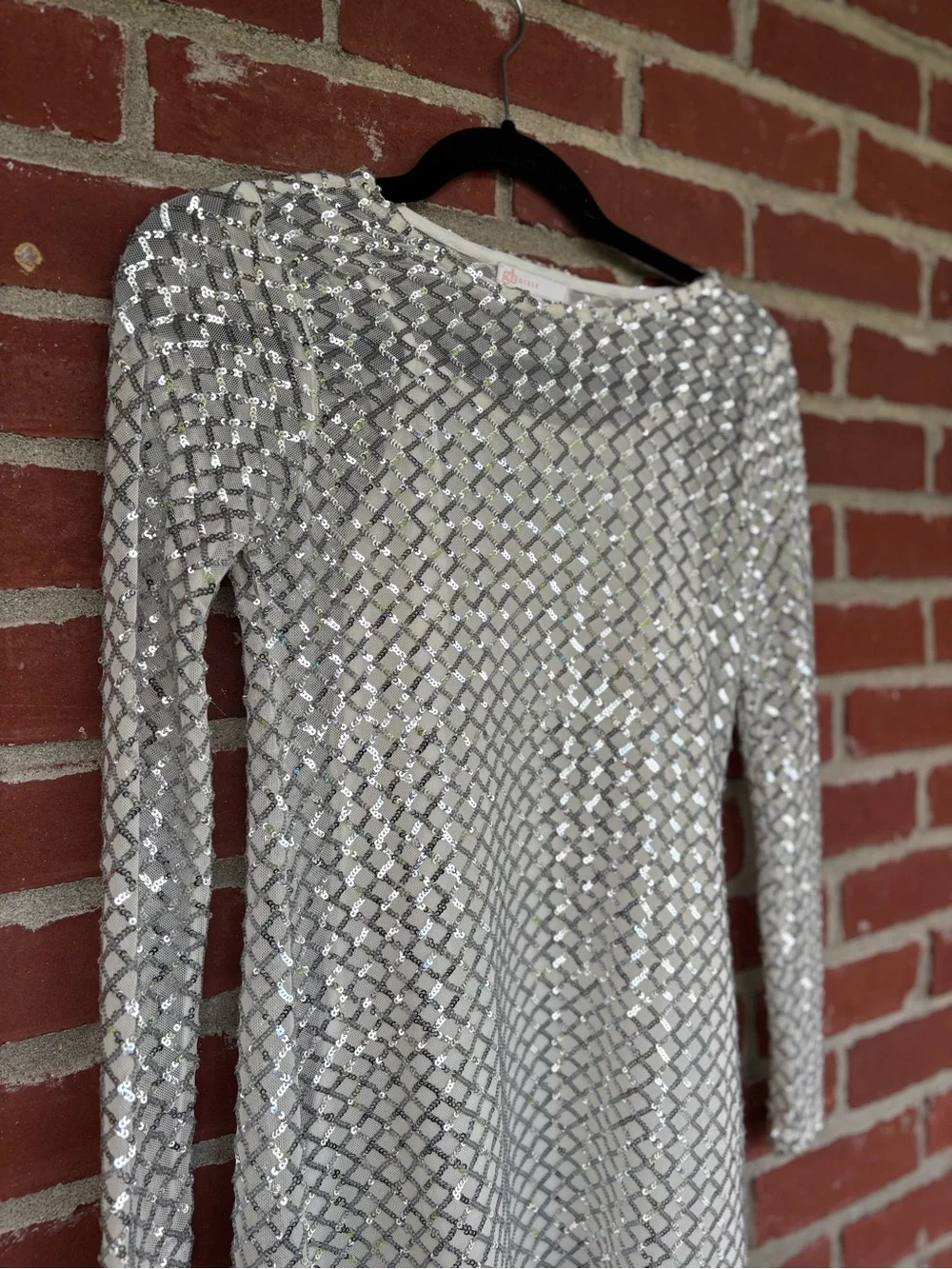 GB girls Silver Sequin Long-Sleeve Party Dress